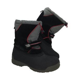 totes Black and Gray Winter Snow Boots with Red Trim
